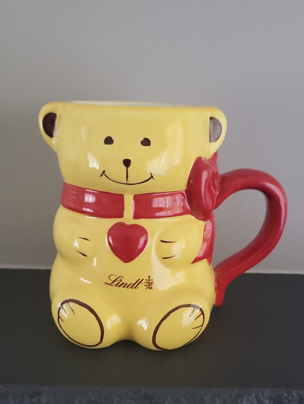Rare Lindt 3D Teddy Bear Ceramic Mug – Yellow & Red